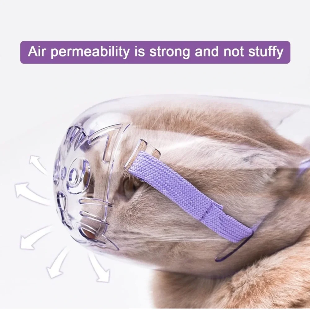 Cat Muzzle Mouth Cover Set with Adjustable Hood,Breathable Anti Bite Air Muzzles